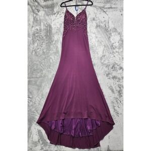 JJ's House Dress Womens 2 Purple Rhinestone Hi-Low Mermaid Maxi Formal Prom Gown